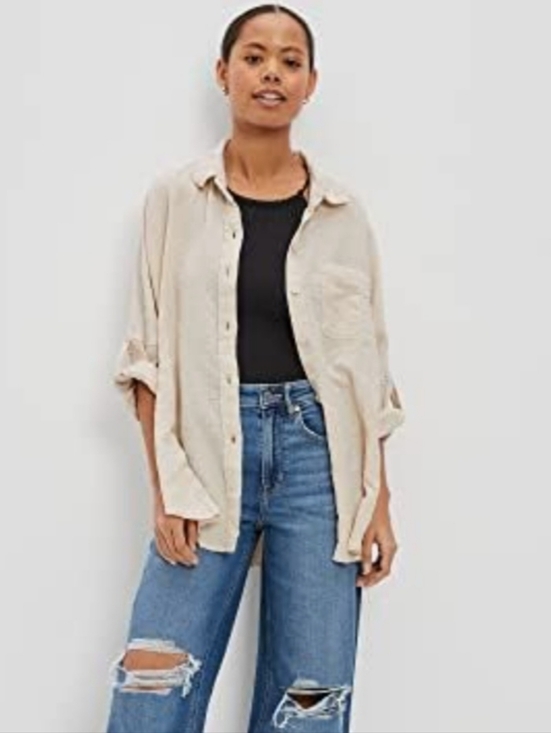 American Eagle Go Big Ultra Oversized Womens Long Sleeve Shirt Size XL - Picture 3 of 11